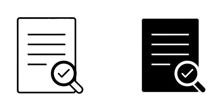 Document search icon set with magnifying glass document magnifying approved