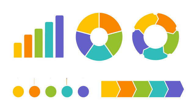Colorful infographic elements with charts and timeline layout