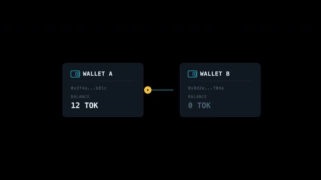 Cryptocurrency wallet interface displaying token balance transfers. Perfect for illustrating blockchain technology, digital finance, and cryptocurrency content.