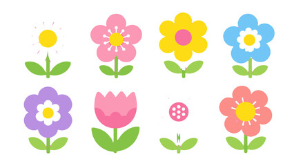 Obraz premium Set of colorful simple flower icons on white background