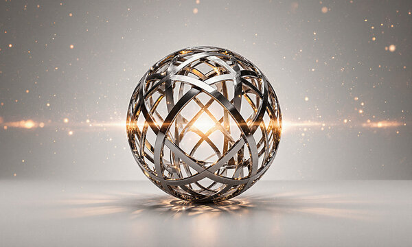 A glowing sphere wrapped in a lattice of silver light, symbolizing protection, structure, and the containment of brilliance.