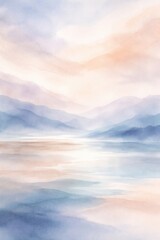 Fototapeta premium Serene watercolor landscape painting.