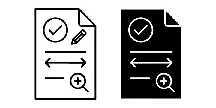 Document editing and verification icons with checkmark and magnifying glass