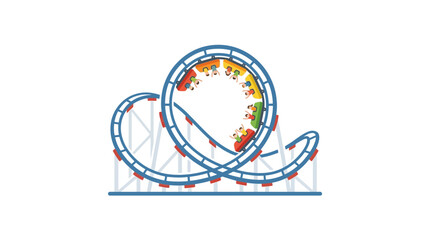 Colorful Roller Coaster Loop with Riders on Dynamic Track Illustration © Tina