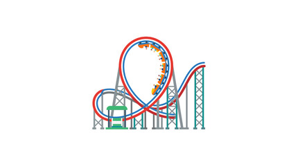 Colorful Roller Coaster Loop with Thrill Riders on Track © Tina