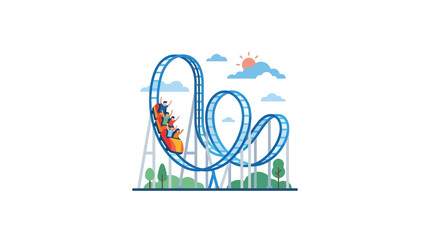 Colorful Roller Coaster Ride with Excited Passengers and Blue Sky © Tina