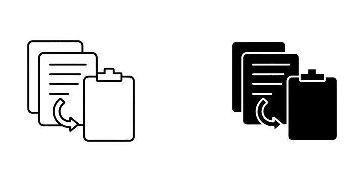 Document file transfer and clipboard icon set with document clipboard transfer