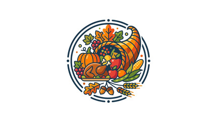 Colorful Thanksgiving Cornucopia with Harvest Vegetables and Autumn Leaves © Tina