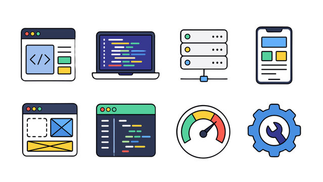 Set of web development and software interface outline icons