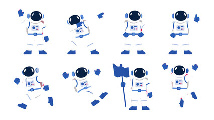 Set of cartoon astronauts in different poses on white © Alan