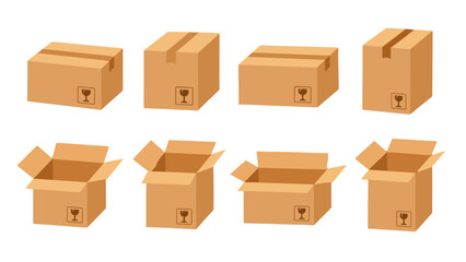 Fototapeta premium Set of closed and open cardboard shipping boxes vector
