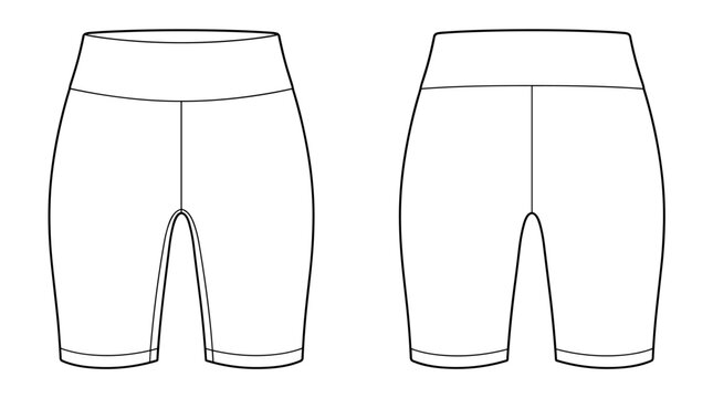 womens high waisted biker shorts flat sketch technical cad drawing vector template