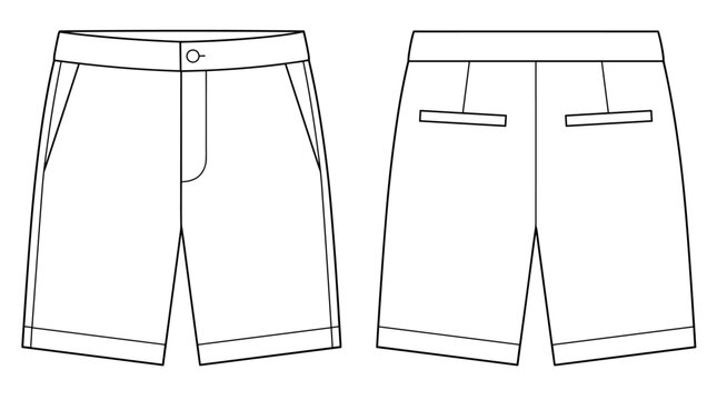 casual chino shorts with welt pockets flat sketch technical cad drawing vector template