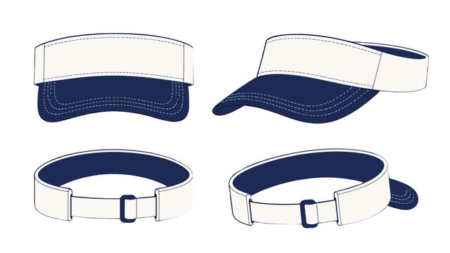Blank sports visor cap template set in multiple views