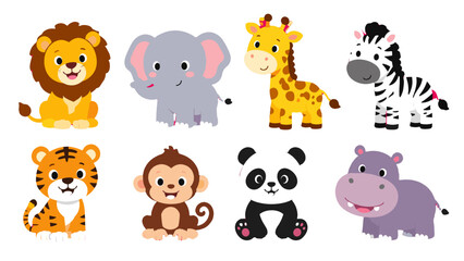 Cute cartoon safari animals set with lion elephant giraffe and zebra © Alan