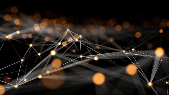 Abstract colorful business connection of lines from nodes It is connected to endless nodes and represents the innovation of communication cyber security in the network with black background