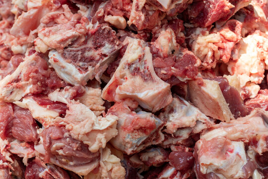 Raw chopped mutton meat with bones for cooking