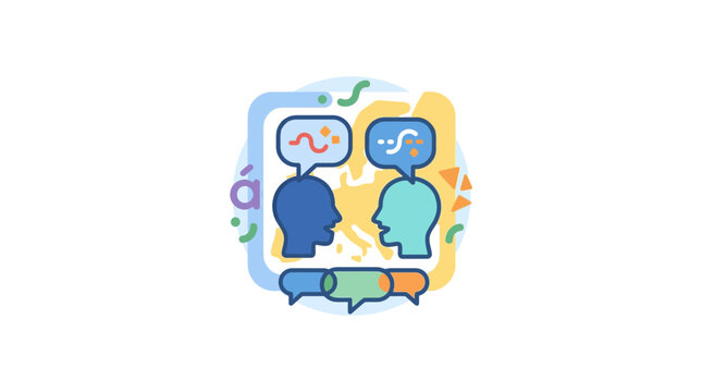 Communication concept, two heads talking with speech bubbles, modern flat design
