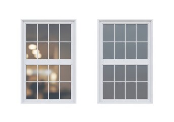 Obraz premium Two white sash windows with glass panes for residential building construction