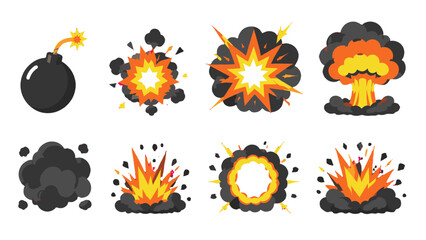 Cartoon bomb and explosion effect icons set © Alan