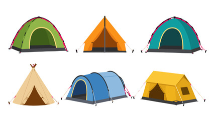 Set of different camping tents in flat vector style © Alan