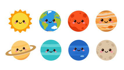 Cute cartoon solar system planets and sun sticker set © Alan