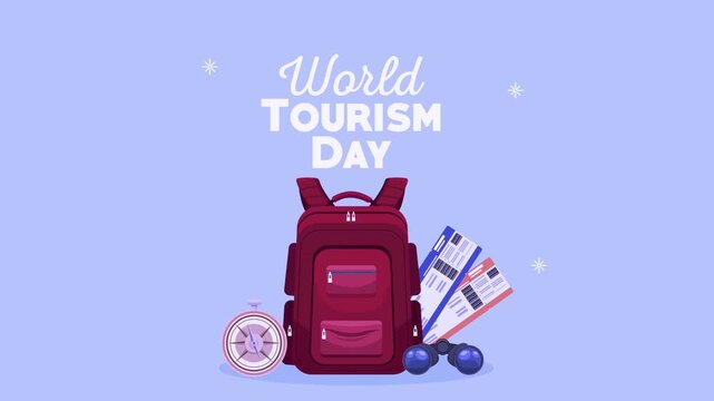 Red Travel Backpack Isolated on Gradient Blue Background Minimalist Style