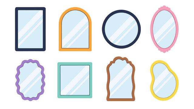 Set of colorful decorative mirror frames in flat vector style