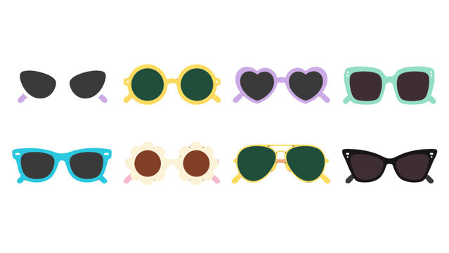 Set of colorful sunglasses in assorted playful frame shapes
