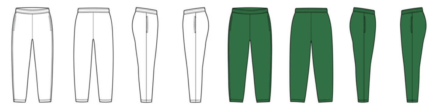 Green sweatpants vector template illustration cad technical drawing