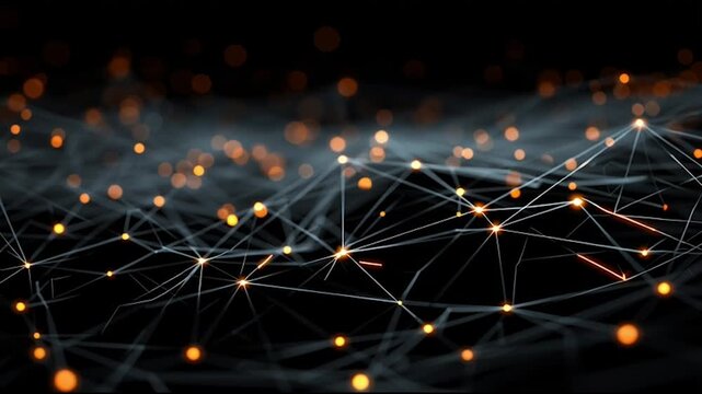 Abstract colorful business connection of lines from nodes It is connected to endless nodes and represents the innovation of communication cyber security in the network with black background
