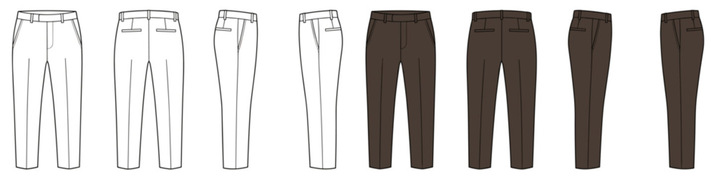 Brown tapered pants vector template illustration cad technical drawing