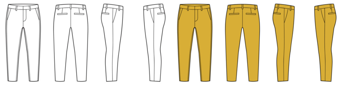 Mustard yellow slim pants vector template illustration cad technical drawing