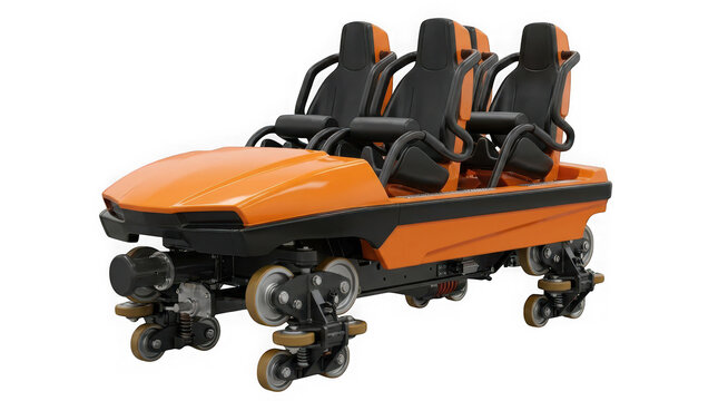 Orange roller coaster passenger train car isolated on transparent background