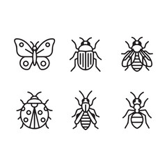 Obraz premium Insect simple icons set - vector collection of bugs symbols in thin line style 