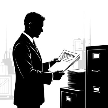 Businessman reviewing important documents in office setting.