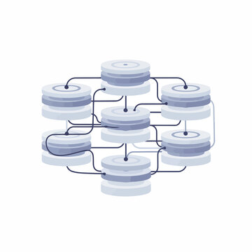 Interconnected server nodes forming a decentralized digital network structure.