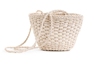 Obraz premium Stylish knitted beach bag isolated on white
