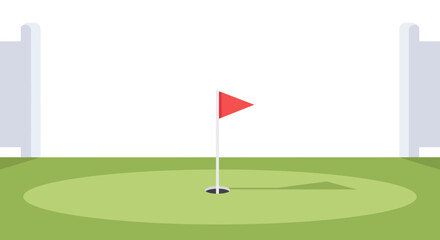 Obraz premium Golf course green with flag and hole, flat design, sports illustration