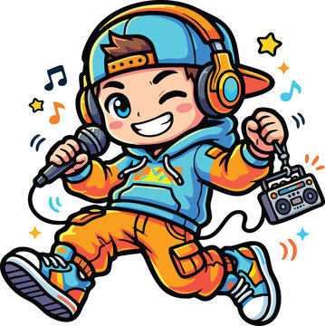 Hip Hop Chibi Music Performer with Microphone &ndash; isolated, transparent, png, suitable for youth campaign, music poster, event promotion