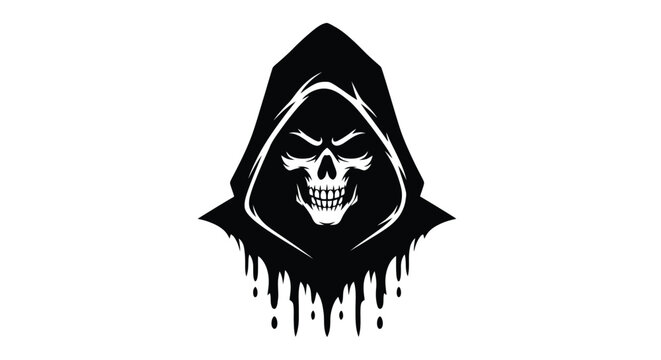 Eerie Grim Reaper Hooded Skull Illustration Design Element.
