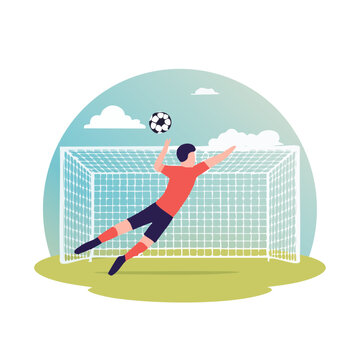 Soccer goalkeeper diving to save a goal