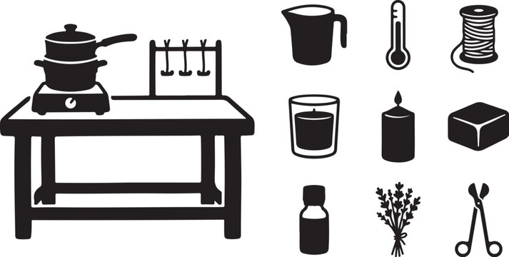 Black and white kitchen utensils on table setting
