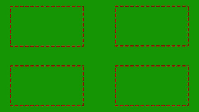 Minimalist Dashed Outlines Multi-Screen Layout | Clean 4 Box Video Template Asset on Green Screen