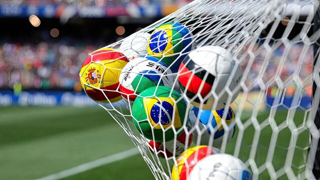 Soccer ball colors in national flags stadium photography outdoor close-up sports art