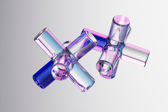 3D chrome neon glass over white interface