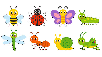 Cute cartoon insects and snail set in colorful vector style © Alan