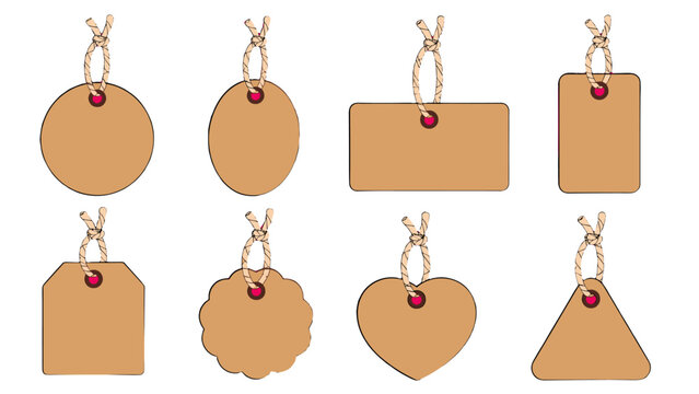 Set of blank hanging price tags in assorted shapes