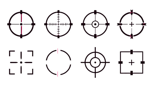 Set of circular and square target reticle symbols
