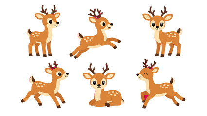 Cute cartoon reindeer character set in different poses © Alan